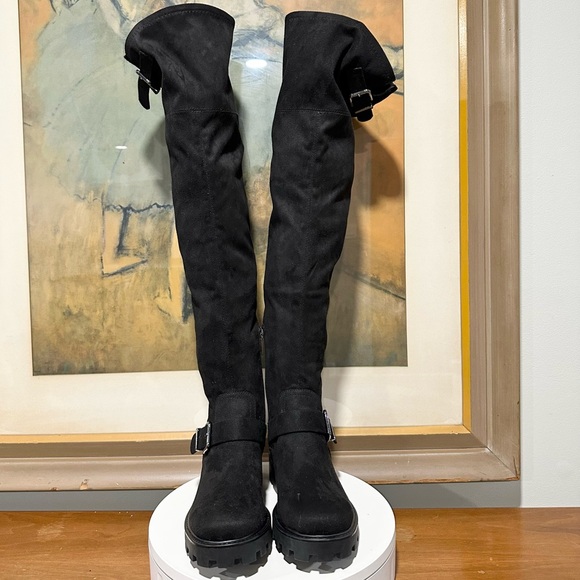 🌸MARC FISHER🌸 Ganven Lug Sole Biker Thigh-High Boots in Black Size: 7.5 - Picture 6 of 12